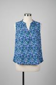 Adrianna Papell blue floral sleeveless blouse #floralblouse in size small collar to hem 25 pit to pit 19 sku 7031