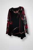 Black and red abstract print long sleeve top with 3/4 sleeves, button front and side zipper #boho #retro L 31 W 23 size XL/ XXL SKU 7009 image