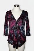 Purple and black leopard print V-neck blouse with rhinestone detail on the front #leopardprint size 12 L 26 W 15 SKU 7023 image