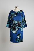 Limited Blue and black floral dress with 3/4 sleeves in size small #floraldress collar to hem 35 pit to pit 19 sku 7026
