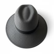 Grey wool felt fedora hat with black ribbon accent #feltfedora sku 6809 image