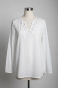Soya White long sleeve blouse with beaded and embroidered details #festivalvibes and n size L collar to hem 28 pit to pit 18 sku 7029