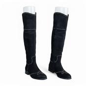Women’s Black Leather Studded Over The Knee Moleskin Boots size Small 41/8 Sku 6773