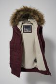 Vintage Women's Burgundy Superdry Padded Gilet with Removable Hood, Size L (26" Length, 20" Waist) - SKU 6875 image