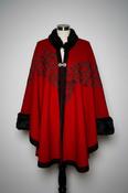 Women’s Red and black faux fur trim shawl with a boho vibe #festivalvibes collar to hem 43 pit to pit 60 SKU 7081 image