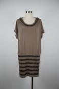 Brown cowl neck top with silver sparkle stripes and side zipper #glamtop #sparkle one size L 37 w23 sku 7018 image