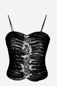 Women’s Arruba Black and silver strappy corset top with floral embroidery #gothicstyle #corsettop in size 12 collar to hem 17 pit to pit 13 SKU 7042