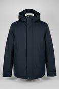 Elvine Navy nylon bomber jacket with removable hood thermal lining in size L collar to hem 33 pit to pit 23 sku 7053 image