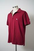 Women’s vintage Burberry London red cotton piqué polo shirt with Nova Check collar and logo embroidery. image