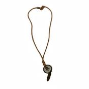 Vintage y2k Genuine leather necklace and natural Pyrite pebble image