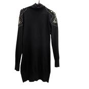 Women turtle neck oversize black jumper with studded design