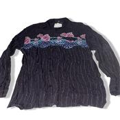 Vintage black flower long sleeve button up unisex shirts in M| L30W18|SKU 5523 image