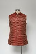 Vintage y2k Desi Sarees Men Brocade Printed Asian Wedding Sleeveless Jacket image