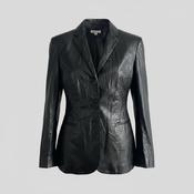 Vintage women black genuine leather coat Jacket in L| SKU 6311 image