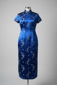 Vintage women's Manon Brocade satin blue traditional maxi dress 42| L56 W20| SKU 4770 image