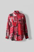 Vintage men's red abstract geometric print long sleeve shirt in L/XL|L32W23|SKU 4808 image
