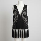 Vintage women H&amp;M black pattern fringe sleeveless jacket in XS|L24 W15|SKU 6374 image