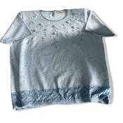 Vintage women Affection embroidery pale blue arcylic short sleeve top in XL|L24 W20| SKU 6380 image