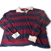 Vintage women Hollister Burgundy and navy stripe long sleeve polo shirt in M|L27 W19|SKU 6495 image
