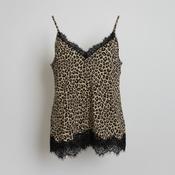 Vintage y2k Women V-Neck Top with Lace Leopard Print black white beige image