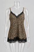Vintage y2k Women V-Neck Top with Lace Leopard Print black white beige image