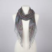 Vintage women grey floral print viscose scarf|L64 W18|SKU 6515 image