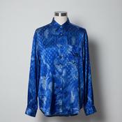 Vintage men Thai silk blue patterned long sleeve shirt in XL|L32 W21|SKU 6541 image