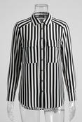 Vintage Women's black &amp; white Striped Button Down Long Sleeve shirt UK12|SKU 6554