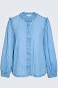 Vintage Marks &amp; Spencer Womens Blue denim ruffle Button-Up top in M|L27 19|SKU 6640 image