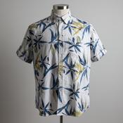Vintage 90s Statements Beige &amp; Gray, floral Pattern Hawaiian Tropical Shirt in L|L33W23|SKU5331 image