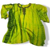 Vintage women Ethnic 70s Green Black Psychedelic Cotton Embroidered Hippie Style festive top in M|L26W18|SKU 5411 image