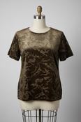 Vintage women green Berketex Floral Metallic Short Sleeve Fitted Top in S|L25W17|SKU 5418
