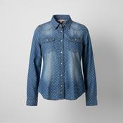 Vintage Valleygirl blue Polka Dot Denim Button Up Shirt in S/M|L27 W17| SKU 5421 image
