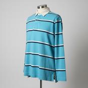 Vintage Murphy &amp; NY stripped Heavy Mens Rugby polo Shirt Light Blue in L| L32 W21| SKU 5424 image