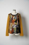 Vintage women's Kalisson Safran mustard yellow geometric print T-Shirt with Small Pocket in XL|L25W20|SKU 5439 image