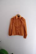 Vintage Nasty Gal womens yellow long sleeve silk ruffle front collared shirt image