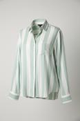 Vintage women's River island Mint green &amp; white stripe Linen Blend Shirt in L|L28 W22| SKU 5470 image
