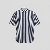 Vintage H&amp;M mens button up white &amp; navy blue striped short sleeve shirt in L|L32W20|SKU 5489 image