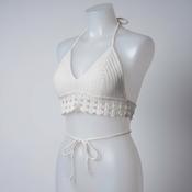 Vintage Women's White Crop-top Halter Bralette in M|L14 W14| SKU 5518 image