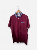 Original Penguin men's polo shirt in a burgundy color with a blue placket image
