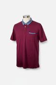 Original Penguin men's polo shirt in a burgundy color with a blue placket image