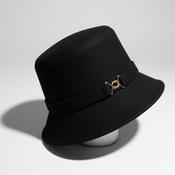 Women's 100% Wool Black Cloche buket Hat Gold crest Sku 6796 image