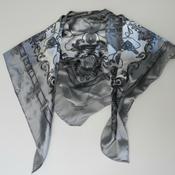 Women's Silver Paisley Silk  100% Silk Scarf