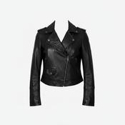 cropped leather medium jacket Womens biker black faux leather | SKU 6212 image