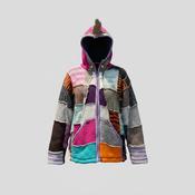 Tie Dye Patchwork Pixie thick heavy medium Hooded Fleece Lined Hippy Boho Festival Woollen Jacket image