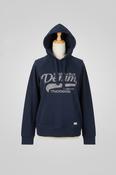 Vintage men Stock &amp; Hank genuine denim print Navy drawstring hoodie in M|L26 W21|SKU 6518 image