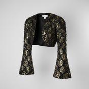 Vintage 80s Fully Sequined Black Gold Sequin Jacket Cropped Jacket S/M L 14 W 14 SKU 6157.