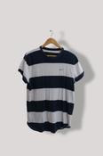 Vintage Hollister Longline Block Stripe Crew Neck T-Shirt Seagull Logo in Navy/White image