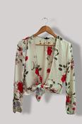 Vintage womens floral tie-front cropped cream small top image
