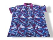 Vintage purple floral print short sleeve polo shirt in M|L25 W22|SKU 4380 image
